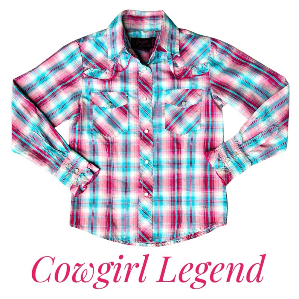 Cowgirl Legend Pink & Aqua Plaid Button-Down Shirt for Kids
